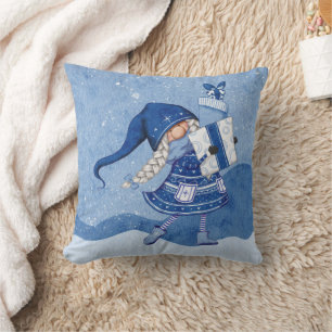 Christmas Gnome with Gifts Throw Pillow