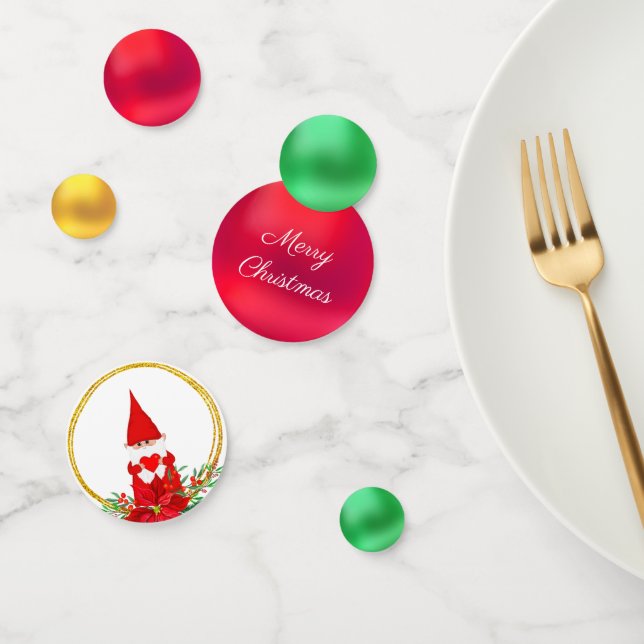 Christmas Gnome with Heart & Green Red Golden Confetti (Group)