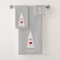 Christmas Gnome with Heart on Light Grey