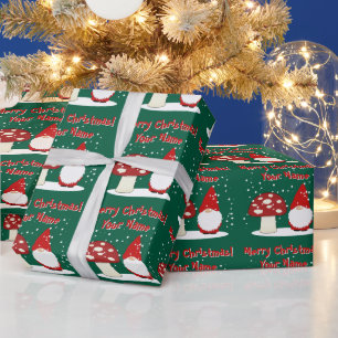 Christmas gnome with red mushroom custom Holiday Wrapping Paper