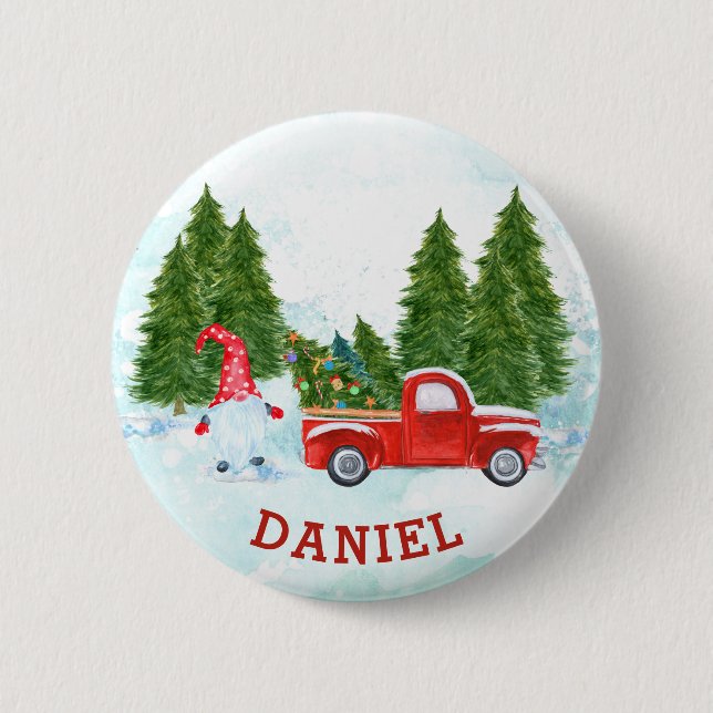 Christmas Gnome with Red Truck 6 Cm Round Badge (Front)