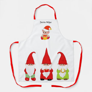Christmas Gnomes and Cute Elf on White Apron