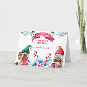 Christmas Gnomes And Poinsettia Card
