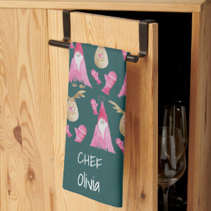 Christmas Gnomes And Reindeers With Gloves Tea Towel