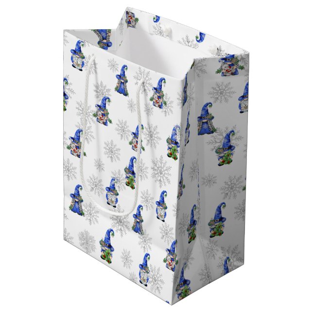 Christmas Gnomes and Snowflakes   Medium Gift Bag (Front Angled)