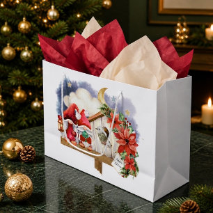 Christmas Gnomes Birdhouse Winter Holiday Large Gift Bag