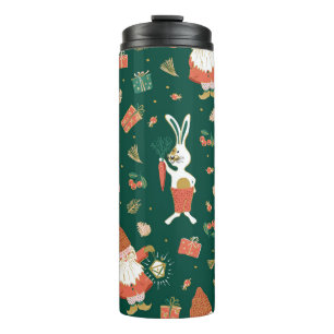 Christmas Gnomes, Bunny Holiday Pattern. Thermal Tumbler