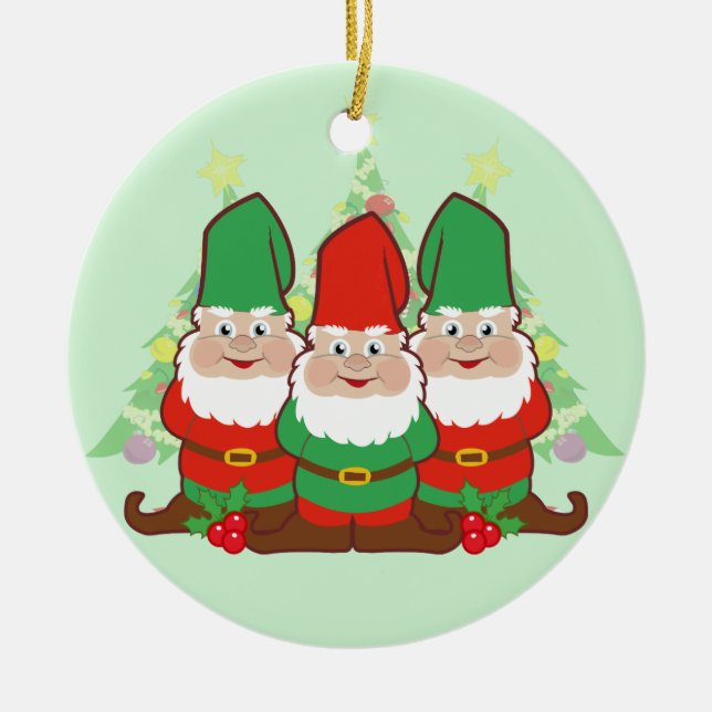 Christmas Gnomes Ceramic Tree Decoration (Front)