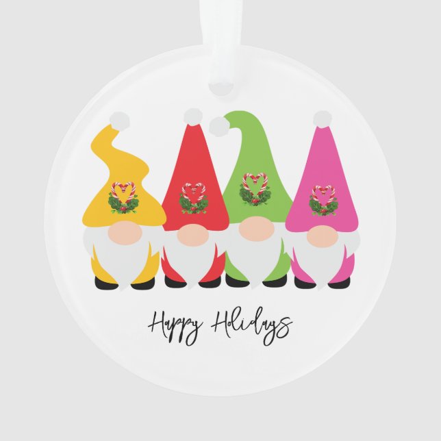 Christmas Gnomes Chequered Happy Holidays Name Yea Ornament (Back)