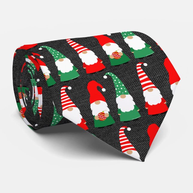 Christmas Gnomes Cute Holiday Tie (Rolled)