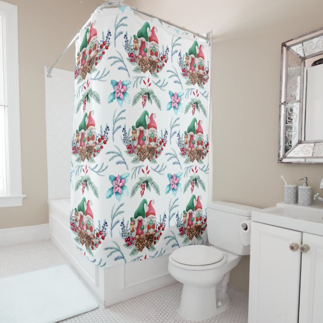Christmas Gnomes Design  Shower Curtain (In Situ)