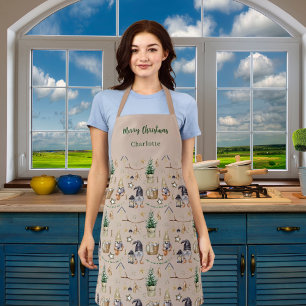 Christmas gnomes farmhouse name script beige apron