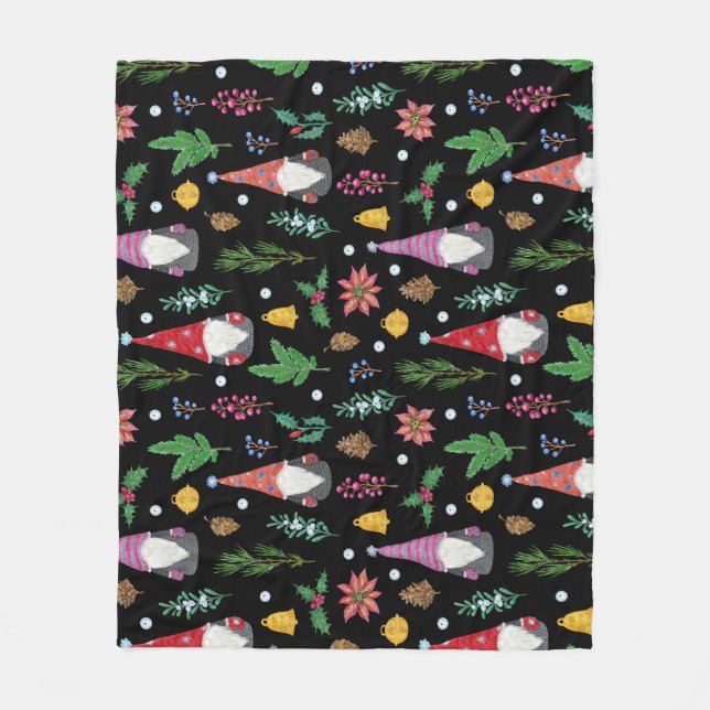 Christmas Gnomes: Festive Seamless Pattern Fleece Blanket (Front)