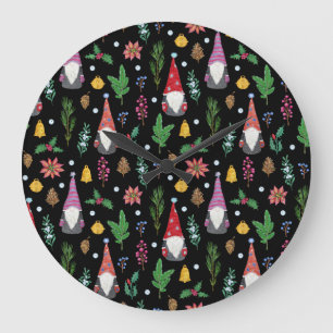 Christmas Gnomes: Festive Seamless Pattern Large Clock