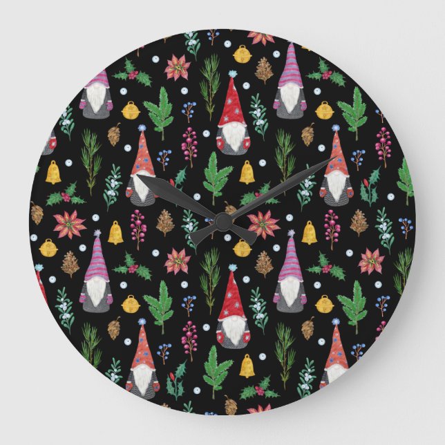 Christmas Gnomes: Festive Seamless Pattern Large Clock (Front)