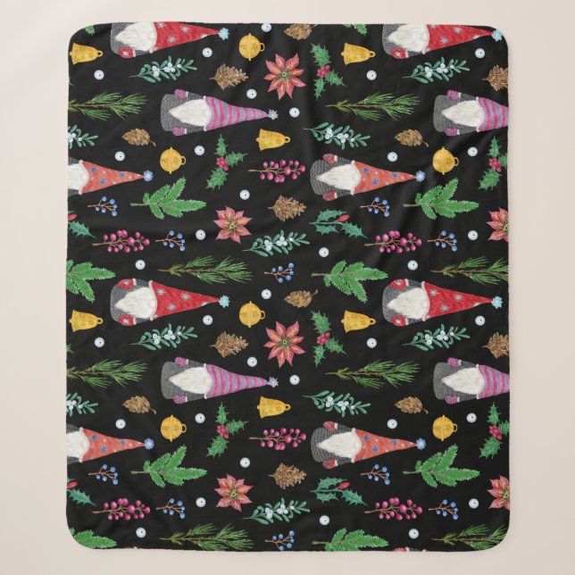 Christmas Gnomes: Festive Seamless Pattern Sherpa Blanket (Front)