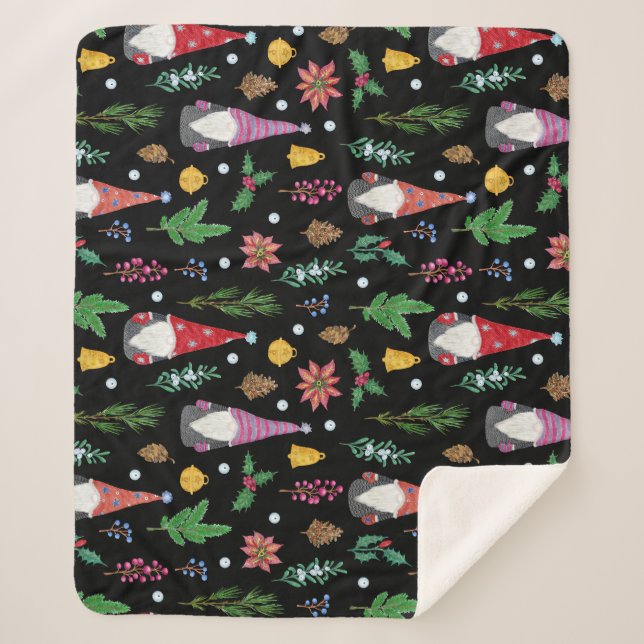 Christmas Gnomes: Festive Seamless Pattern Sherpa Blanket (Front)