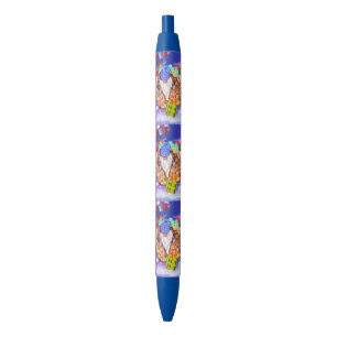 Christmas Gnomes Flying A Balloon and Gives Gifts Blue Ink Pen