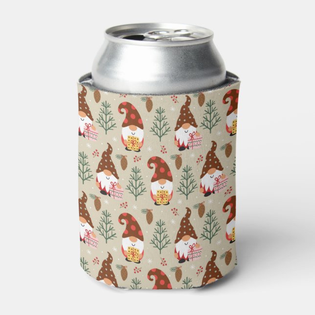 Christmas Gnomes Gift Pattern Can Cooler (Can Front)