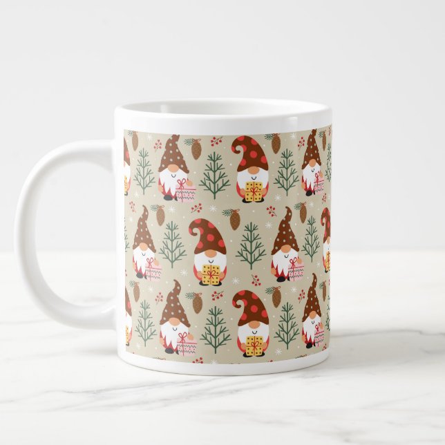 Christmas Gnomes Gift Pattern Large Coffee Mug (Left)