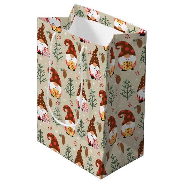 Christmas Gnomes Gift Pattern Medium Gift Bag (Front Angled)
