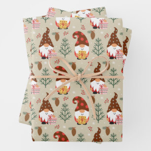 Christmas Gnomes Gift Pattern Wrapping Paper Sheet