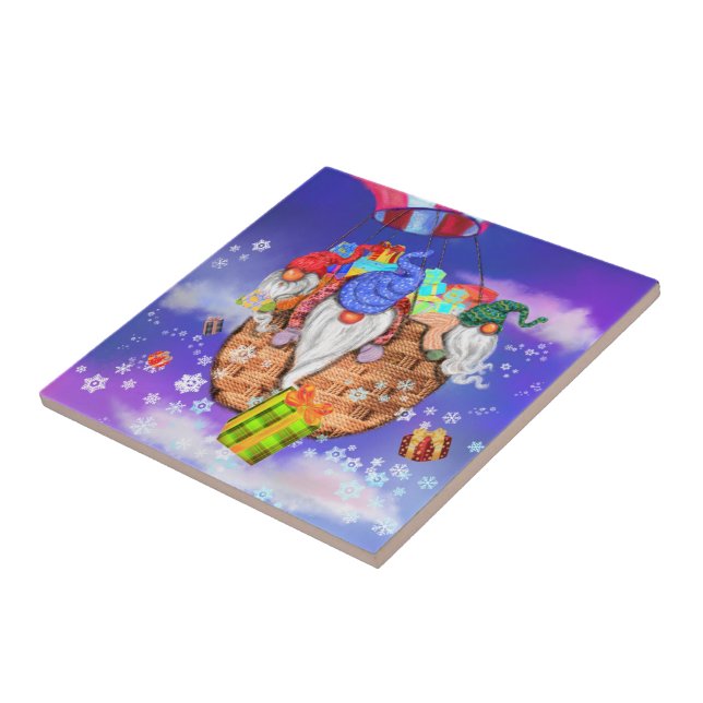 Christmas Gnomes Gives Gifts Ceramic Tile (Side)