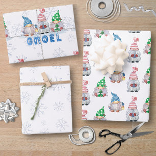 Christmas Gnomes GNOEL Winter Snowflake Wrapping Paper Sheet