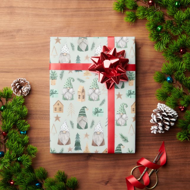Christmas Gnomes Green Trendy Whimsical Holiday Wrapping Paper (Holiday Gift)