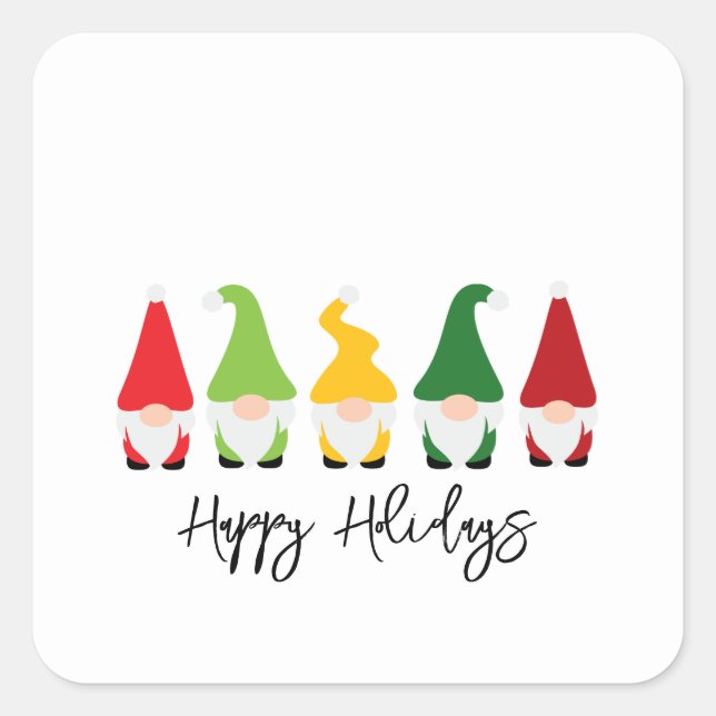 Christmas Gnomes Happy Holidays Fun Festive Square Sticker (Front)