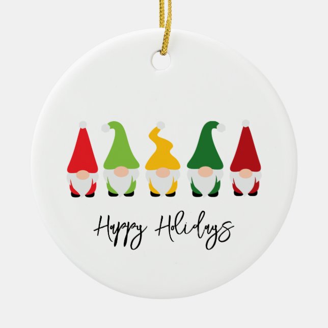Christmas Gnomes Happy Holidays YEAR Fun Ceramic Tree Decoration (Front)