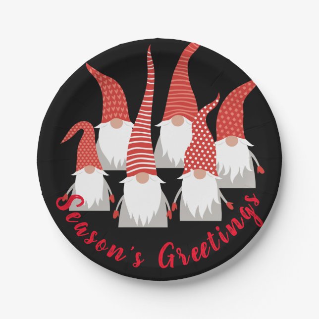 Christmas Gnomes Holiday Elves Cute Seasonal Xmas Paper Plate (Front)