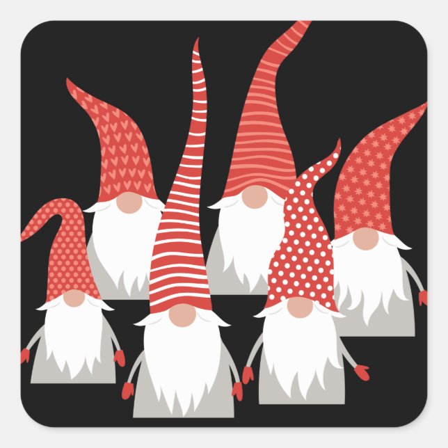 Christmas Gnomes Holiday Elves Cute Seasonal Xmas Square Sticker (Front)