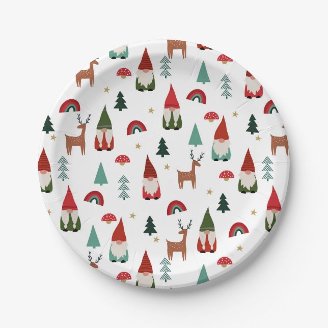 Christmas Gnomes Holiday Paper Plate (Front)