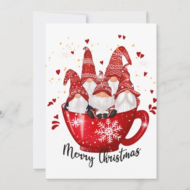 Christmas Gnomes In A Cup Merry Christmas Holiday Card (Front)