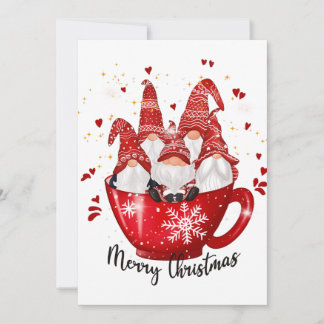Christmas Gnomes In A Cup Merry Christmas Holiday Card