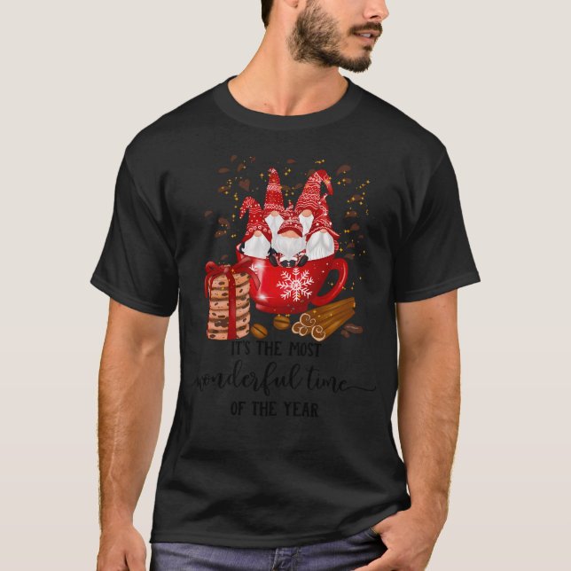 Christmas Gnomes In A Cup With Cookies T-Shirt (Front)