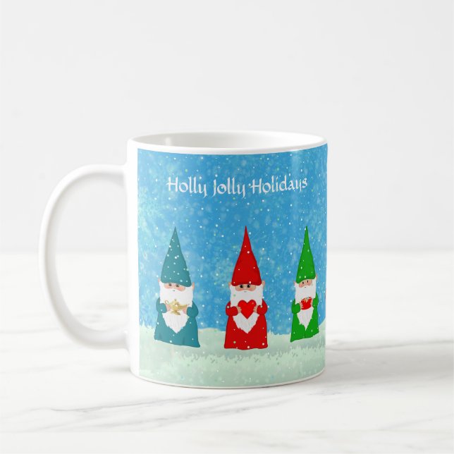 Christmas Gnomes in Colourful Dresses & Snow Coffee Mug (Left)