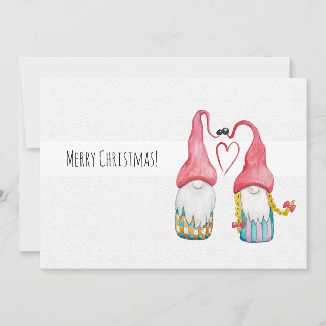 Christmas Gnomes In Love Watercolor Hand-painted Invitation (Front)