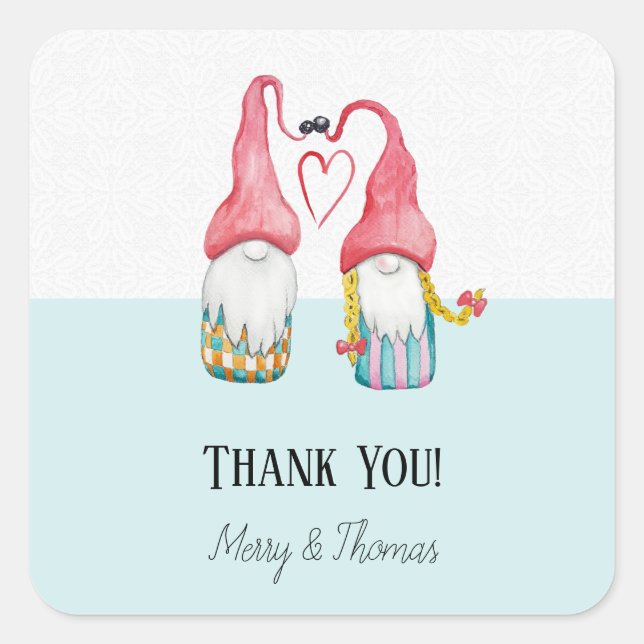 Christmas Gnomes In Love Watercolor Hand-painted Square Sticker (Front)