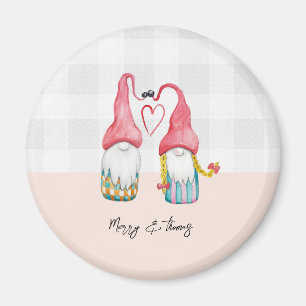 Christmas Gnomes In Love Watercolor Monogrammed Magnet