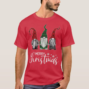 Christmas Gnomes In Plaid Hats Funny Gift Merry Xm T-Shirt