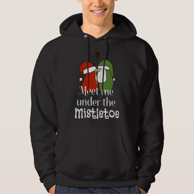 Christmas Gnomes Kissing Meet Me Under The Mistlet Hoodie (Front)
