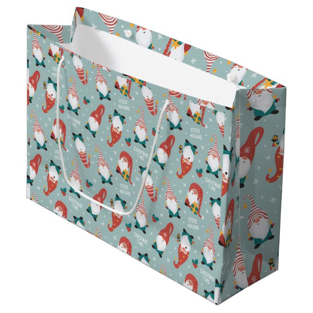 Christmas Gnomes  Large Gift Bag (Front Angled)