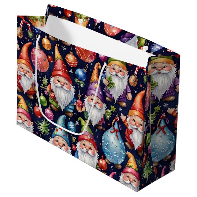Christmas Gnomes Large Gift Bag (Front Angled)