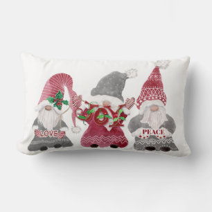 Christmas Gnomes Love Joy Peace Typography Lumbar Cushion