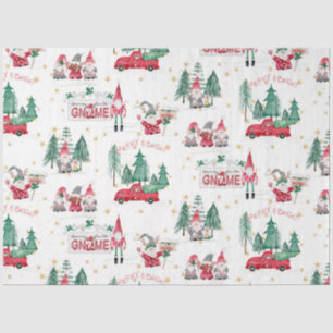 Christmas Gnomes Merry Bright Red Truck Decoupage Tissue Paper