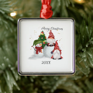Christmas Gnomes Metal Tree Decoration