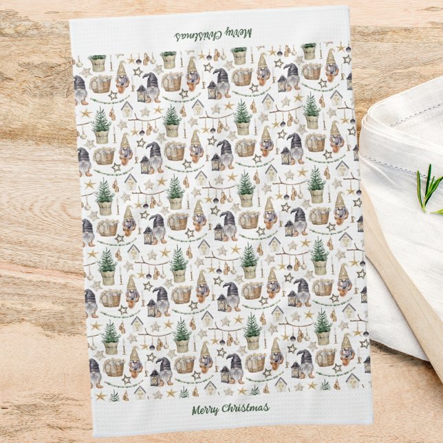 Christmas gnomes nordic farmhouse style tea towel (Creator Uploaded)
