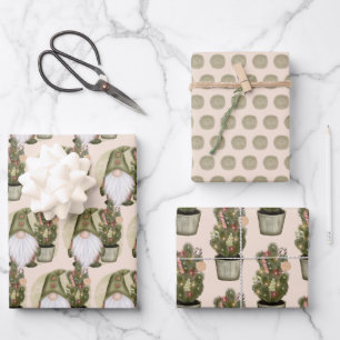 Christmas Gnomes Nordic Scandinavian Green Tan  Wrapping Paper Sheet